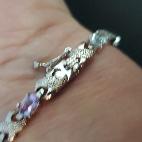 Tennis Bracelet Multi Gemstone & Diamond Cross Over - Picture 3 of 6